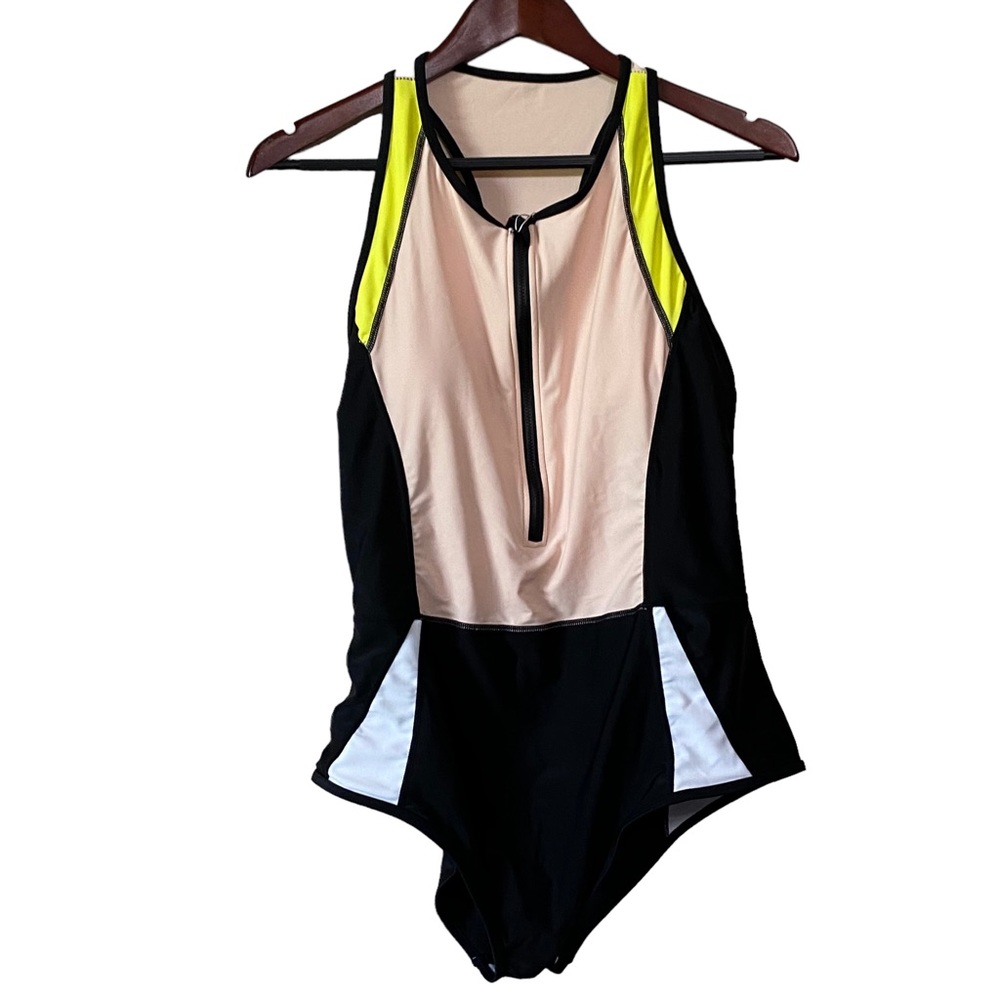 Tashehe Color Block Surfing Swimsuit with Zip up Front Size XXL